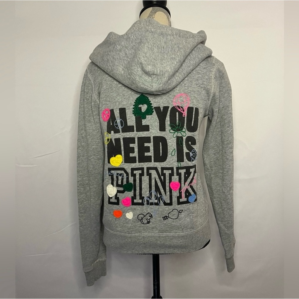 Victoria's Secret Y2K Gray Hoodie with Colorful Accents